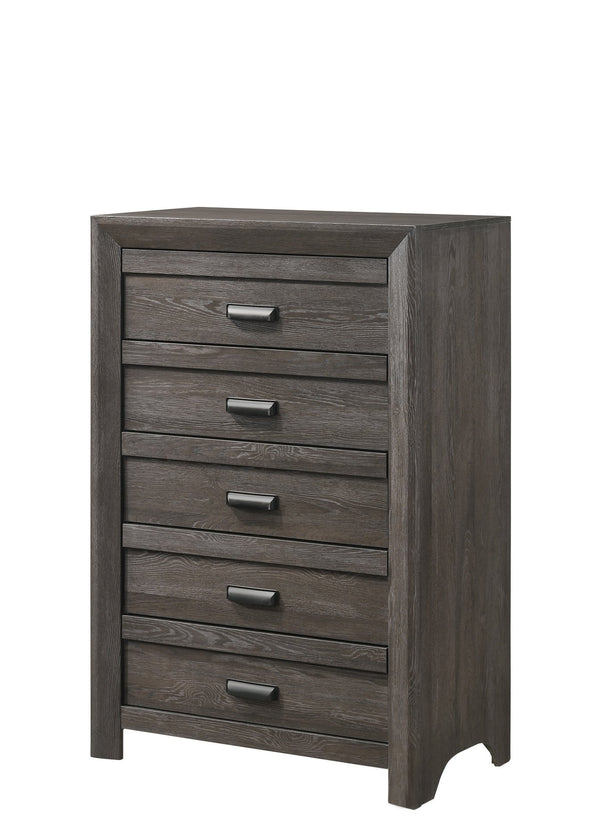 English Elm 1pc Five-Drawer Driftwood Chest with Cup Handles Rustic Wooden Bedroom Storage Tower, 31.1x16.5x47.5" Gray,Grayish Brown 34.1 L x 19.5 W x 50.5 H B011P234750