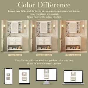 English Elm 36'' Modern Bathroom Vanity with Ceramic Sink and Medicine Cabinet, Solid Wood Frame, 4 Drawers, Waterproof Finish Beige SW000138AAY-1