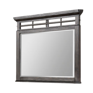 English Elm Mirror Elegant Solid Wood Frame with Elm Veneer, Metal Accents, Beveled Glass — Classic Wall Décor Mahogany 51 L x 42.5 W x 5.25 H B2699P238880