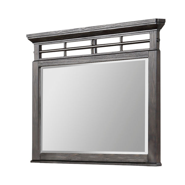 English Elm Mirror Elegant Solid Wood Frame with Elm Veneer, Metal Accents, Beveled Glass — Classic Wall Décor Mahogany 51 L x 42.5 W x 5.25 H B2699P238880