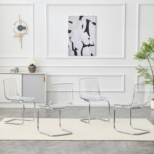 English Elm Transparent Polycarbonate Dining Chair Set of 4 with Arched Steel Frame Modern Style W2920P411151