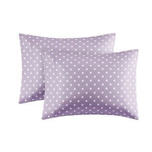JLA Home Mi Zone - Printed Cotton Sheet Set for Kids with Cheerful Polka Dots, OEKO‑TEX Certified, Breathable Percale Comfort Purple MZ20-418
