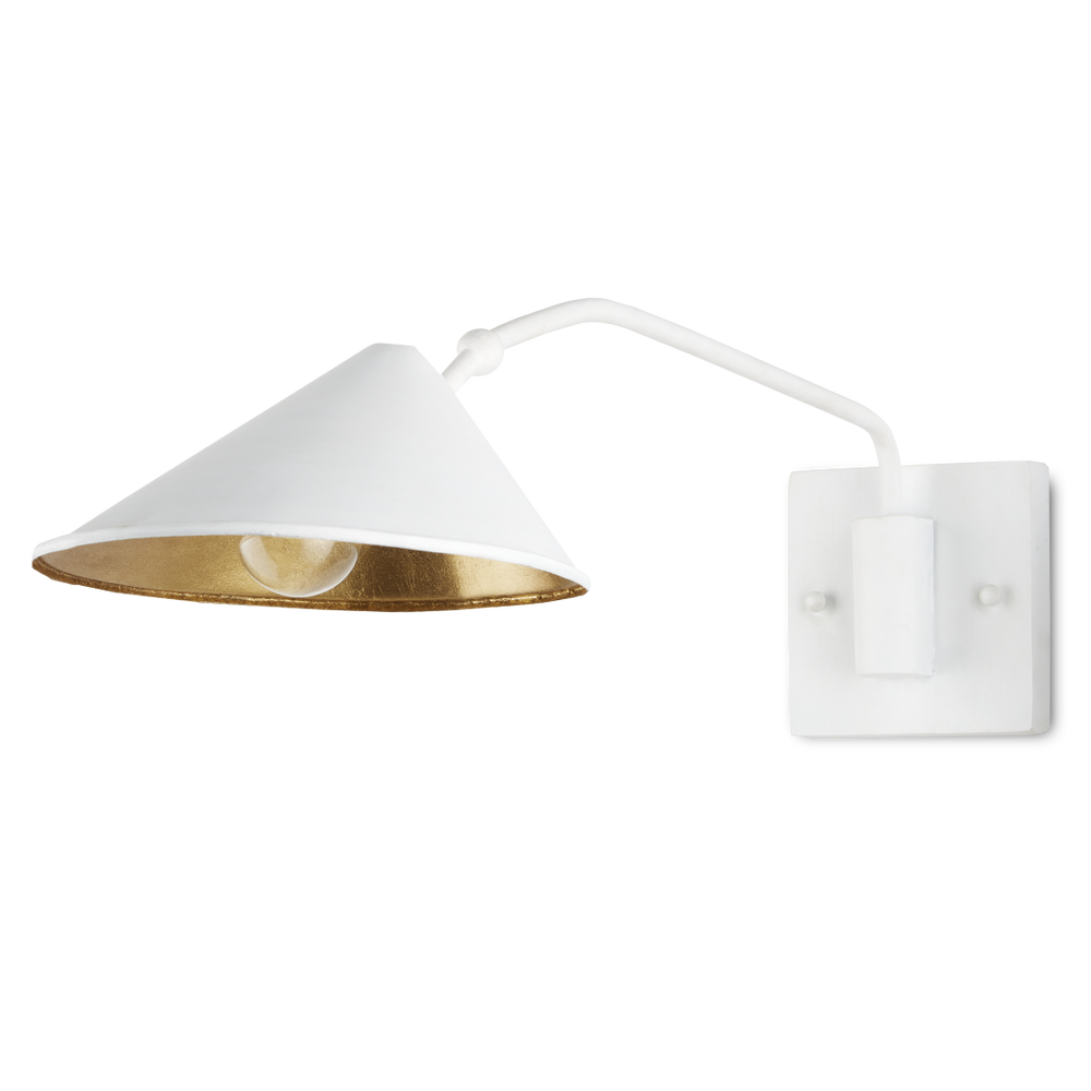 Serpa White Swing-Arm Wall Sconce - Modern Industrial Light with Gold Leaf Shade for Stylish Rooms