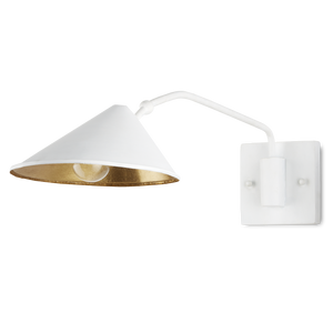 Serpa White Swing-Arm Wall Sconce - Modern Industrial Light with Gold Leaf Shade for Stylish Rooms