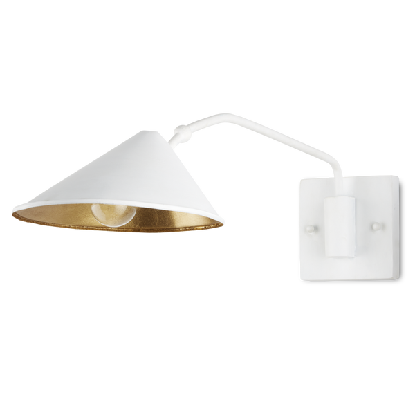 Serpa White Swing-Arm Wall Sconce - Modern Industrial Light with Gold Leaf Shade for Stylish Rooms