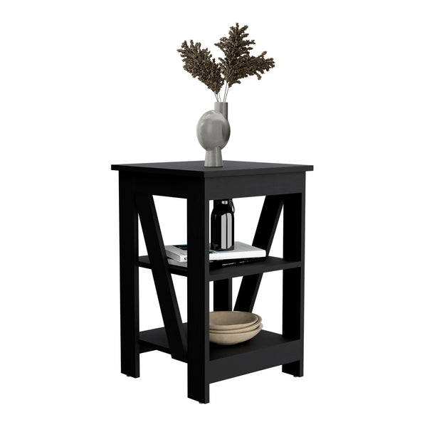 English Elm Taylor 3-Tier End Table with Ample Storage, Space-Saving Nightstand Sofa Side Table in Black B200P188839