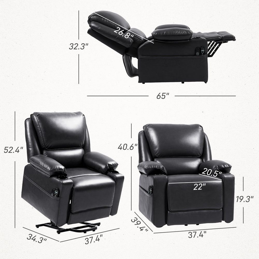 English Elm Power Lift Recliner Chair with Massage Heat Pu Leather and Usb Port for Living Room T3971P405815