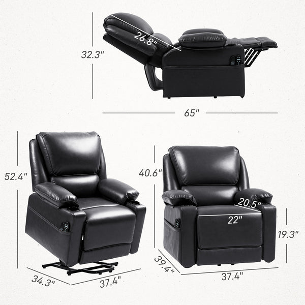 English Elm Power Lift Recliner Chair with Massage Heat Pu Leather and Usb Port for Living Room T3971P405815