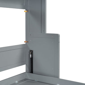 English Elm Full Size Murphy Bed With Hydraulic Lift & Integrated Desk For Space-Saving, Gray Pinewood Design N820S00032E