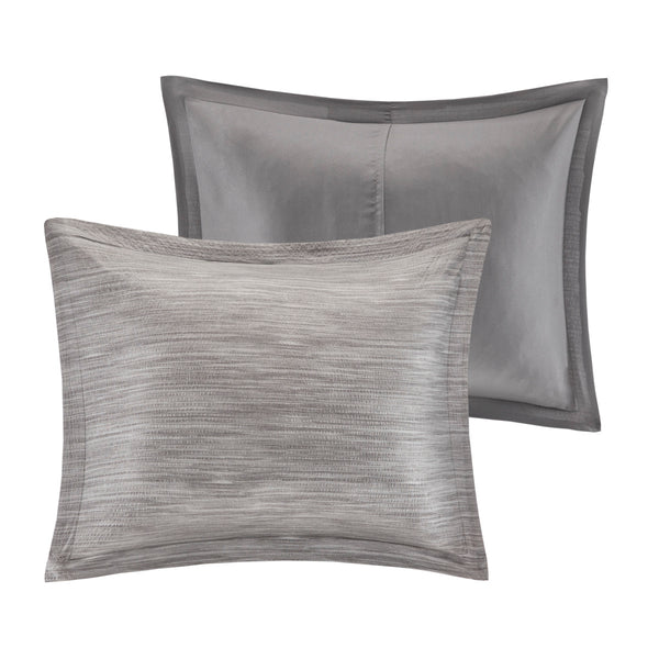 English Elm 7 Piece Printed Seersucker Comforter Set - Modern Grey Ensemble For Queen Bed With Decorative Pillows B03597114