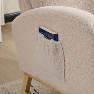 English Elm Modern Upholstered Glider Rocker with Teddy Fabric High Back and Rubberwood Base Beige W3723P409073