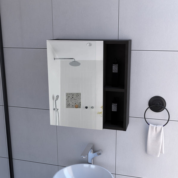 English Elm Lincoln Mirrored Medicine Cabinet with 5 Shelves Black Particle Board, Wall-Mount, 19.5"H x17.7"W B128P322311