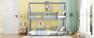 English Elm Twin Over Twin House-Style Bunk Bed With Safety Guardrails, Ladder & Durable Light Grey Finish W504P227934-GIGA
