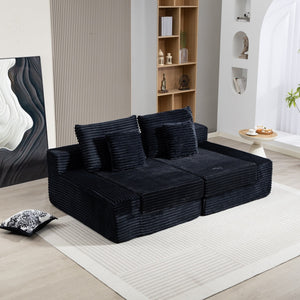 English Elm Double Cloud Plush Chaise Lounge Sofa Bed with Deep Seat, No Assembly, Ultra-Soft Corduroy Comfort Black W794S00004