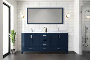 English Elm Navy Double Bath Vanity 72" W x 22" D with Carrara Marble Top, Chrome Faucet, Soft-Close Storage (96) B2731P259114
