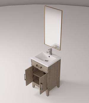 English Elm Grey Oak Single-Sink Vanity Set With Acrylic Countertop, Mirror & Faucet For Compact Spaces B2731S01999