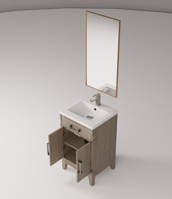 English Elm Grey Oak Single-Sink Vanity Set With Acrylic Countertop, Mirror & Faucet For Compact Spaces B2731S01999