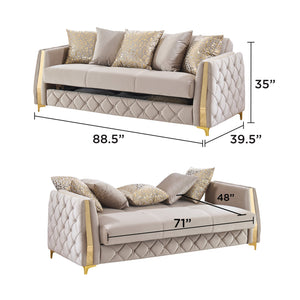 English Elm Lippa Quilted Polyester Sleeper Sofa with Gold Legs Storage and Contemporary Style Taupe B009S02238