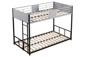 English Elm Metal Twin Over Twin Bunk Bed – Heavy-Duty Steel Frame, Noise-Reducing, Convertible With Guardrail W427P154977