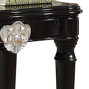 English Elm Black End Table with Scalloped MDF Top and Turned Legs, Poplar Apron Carved Motif, Timeless Accent B062P189193