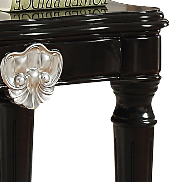 English Elm Black End Table with Scalloped MDF Top and Turned Legs, Poplar Apron Carved Motif, Timeless Accent B062P189193