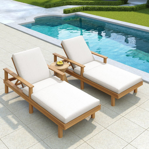 English Elm Trexm Acacia Wood Outdoor Chaise Lounge Set Reclining Patio Sunbed with Cushions Beige,Light Teak TM000034AAD