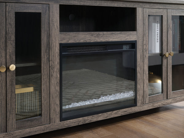 English Elm Emerson 70 Inch Fireplace Tv Stand with Led Accents Electric Heater and Media Storage Gray B2749P413270
