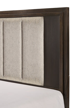 English Elm 1Pc Queen Size Bed With Plush Upholstered Headboard - Rustic Wood Finish & Sleek Linear Design B2741S00300