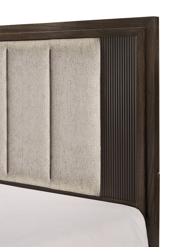 English Elm 1Pc Queen Size Bed With Plush Upholstered Headboard - Rustic Wood Finish & Sleek Linear Design B2741S00300