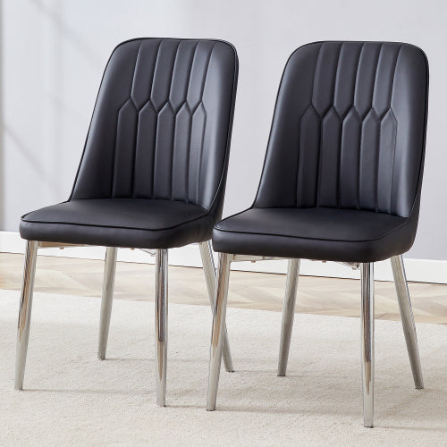 English Elm 2 Pu Leather Dining Chairs Padded Curved Seat Silver Metal Legs Modern Kitchen W2827P395056