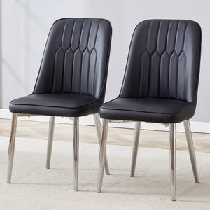 English Elm 2 Pu Leather Dining Chairs Padded Curved Seat Silver Metal Legs Modern Kitchen W2827P395056