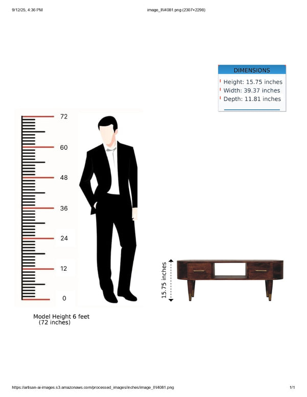 English Elm Solid Mango Wood Media Unit With Two Drawers & Open Shelf, Stylish Storage For Modern Interiors B182P372155-GIGA