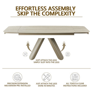 English Elm 1+6 Sintered Stone Extendable Dining Table Seats Six with Steel Base Modern W5630S00008