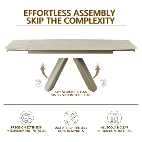 English Elm 1+6 Sintered Stone Extendable Dining Table Seats Six with Steel Base Modern W5630S00008