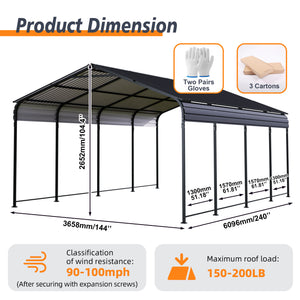 English Elm 12x20 Galvanized Steel Carport Heavy Duty Shelter for Vehicles with Powder Coated Roof W3213S00001