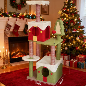 English Elm Cy14 Christmas Tree Cat Tower Plush Multi-level Condo Climbing Scratching Post W243P382850