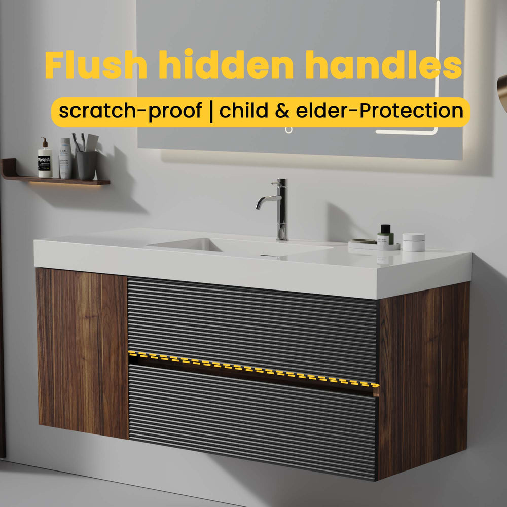 English Elm Grace Floating Walnut Vanity with Solid Surface Sink and Soft Close Storage Drawers W1865S00240