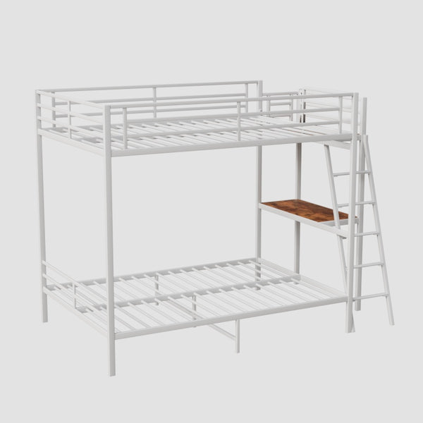 English Elm Black Full Size Loft Bed with Desk Led Lighting Charging Station and Storage Stairs White W1671S00012