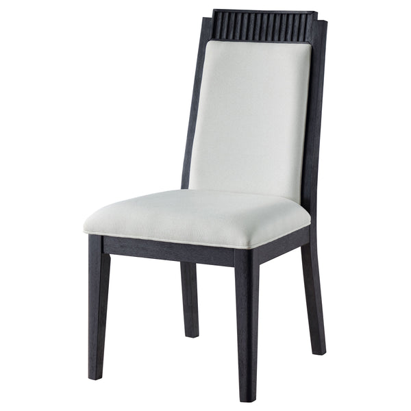 English Elm Transitional 2pc Side Chair Set Upholstered Ivory Seats Black Rubberwood Frame Geometric Grooves B011P363271