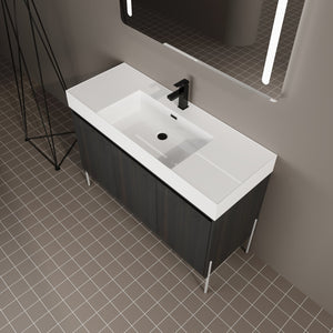 English Elm 48" Freestanding Bathroom Vanity with Resin Sink and Spacious Cabinet, Soft-Close Doors, Durable Finish Dark Oak W1972S00015