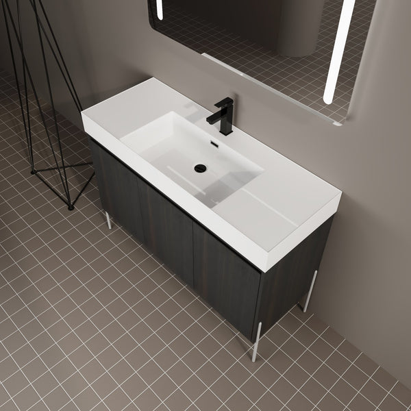 English Elm 48" Freestanding Bathroom Vanity with Resin Sink and Spacious Cabinet, Soft-Close Doors, Durable Finish Dark Oak W1972S00015