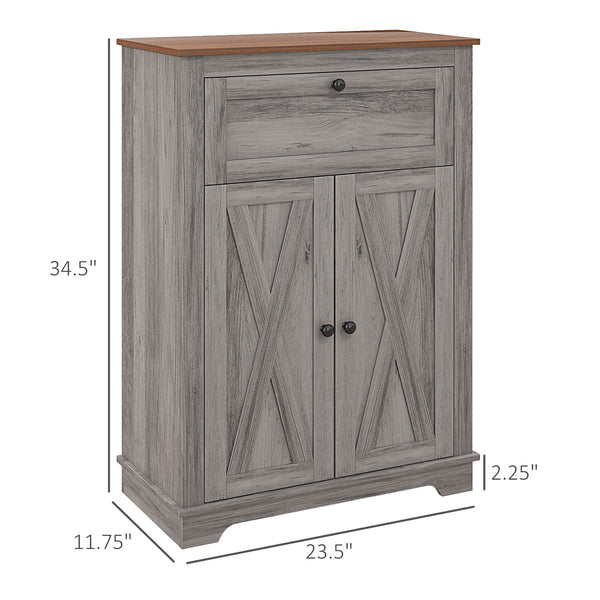 English Elm HOMCOM Rustic Farmhouse Sideboard Buffet Cabinet with Barn Doors, Drawer & Adjustable Shelves for Entryway Gray W2225P229127