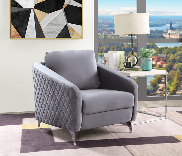 English Elm Livia Velvet Accent Armchair Tufted Diamond Stitching Chrome Legs Glam Seating Gray B2749P413382