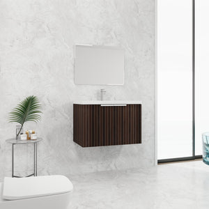 English Elm 30 Inch Silver-Brown Stripe Wall-Mounted Vanity with Mid-Edge Resin Sink, Soft-Close Doors, Ample Storage W999P204951