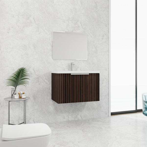 English Elm 30 Inch Silver-Brown Stripe Wall-Mounted Vanity with Mid-Edge Resin Sink, Soft-Close Doors, Ample Storage W999P204951