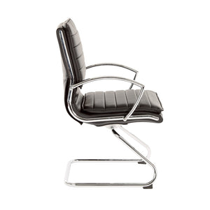 OSP Home Furnishings Guest Faux Leather Office Chair with Chrome Sled Base and Ergonomic Lumbar Support Black SPX23595C-U6