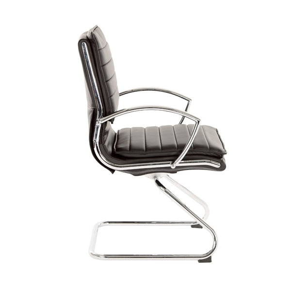 OSP Home Furnishings Guest Faux Leather Office Chair with Chrome Sled Base and Ergonomic Lumbar Support Black SPX23595C-U6