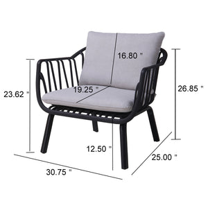 English Elm Christopher Knight Home® - Huron Outdoor PP Club Chair with Waterproof Olefin Cushions, Durable Plastic Frame and Iron Legs - Weather-Resistant Patio Seating Set Black+ Gray N775P178198B