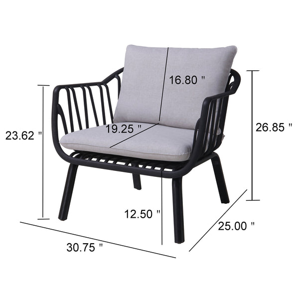 English Elm Christopher Knight Home® - Huron Outdoor PP Club Chair with Waterproof Olefin Cushions, Durable Plastic Frame and Iron Legs - Weather-Resistant Patio Seating Set Black+ Gray N775P178198B