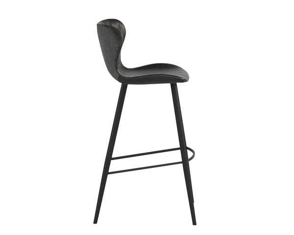 Sunpan Arabella Mid-Century Modern Bar Stool with Clamshell Tufting and Stylish Black Steel Legs Bravo Portabella / Polo Club Kohl Grey